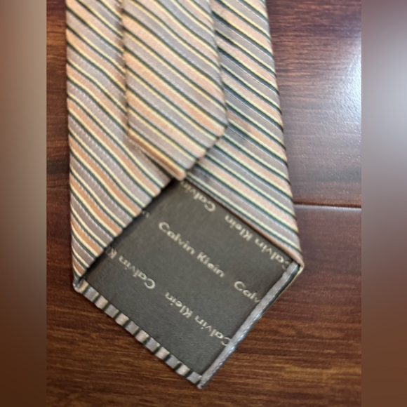 CALVIN KLEIN Striped Silk Tie in Beige - Picture 6 of 10